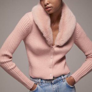 ZARA fur trim cardigan pink
